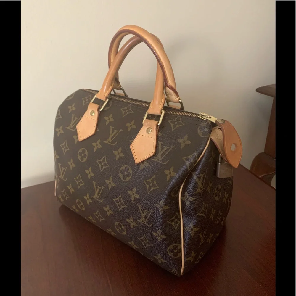 Louis Vuitton Monogram Speedy 25 Satchel in Brown and Tan Leather